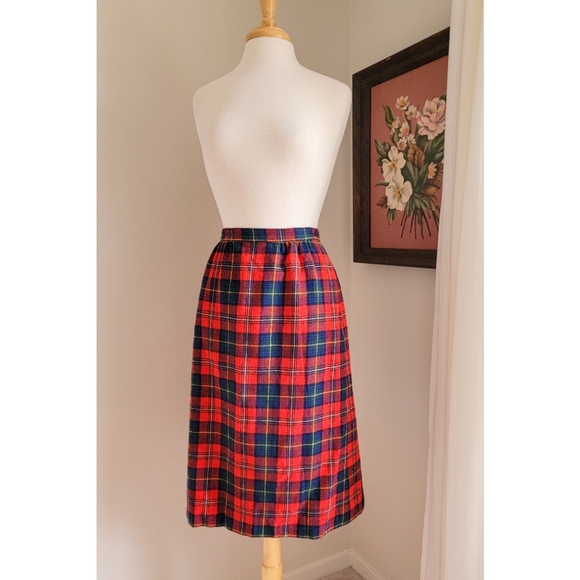 Vintage Pendleton Plaid Wool Tartan High Waist 80s Vintage Holiday Midi Skirt - Picture 15 of 15